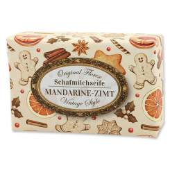 Schafmilchseife eckig 150g "Vintage-Motiv 222", Mandarine-Zimt 