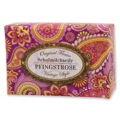 Schafmilchseife eckig 150g "Vintage-Motiv 34", Pfingstrose 