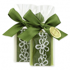 Schafmilchseife Gästeseife 25g, dekoriert mit Blumenband in Cello, Classic/Eisenkraut 