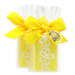 Schafmilchseife Gästeseife 25g, dekoriert mit Blumenband in Cello, Classic/Grapefruit 