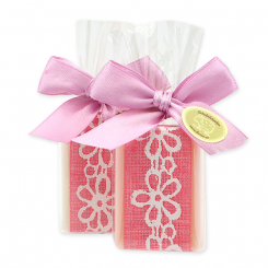 Schafmilchseife Gästeseife 25g, dekoriert mit Blumenband in Cello, Classic/Pfingstrose 