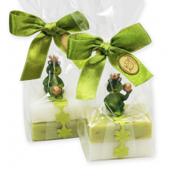 Sheep milk guest soap 2x25g decorated with a frog prince in a cellophane, Classic/verbena 