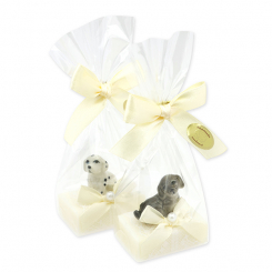 Schafmilchseife Gästeseife 25g dekoriert mit Hund in Cello, Classic 