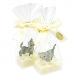 Schafmilchseife Gästeseife 25g dekoriert mit Katze in Cello, Classic 