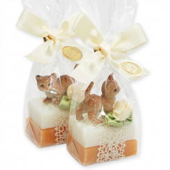 Schafmilchseife Gästeseife 2x25g dekoriert mit Katze in Cello, Classic/Zirbe 