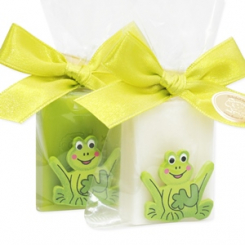 Sheep milk guest soap 25g decorated with a frog in a cellophane, Classic/pear 