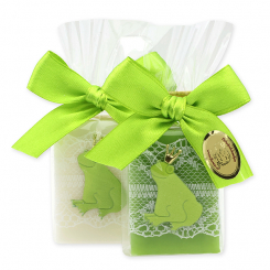 Sheep milk guest soap 25g decorated with a frog in a cellophane, classic/pear 