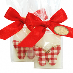 Sheep milk guest soap 25g decorated with a butterfly in a cellophane, Classic 