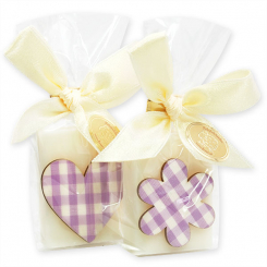 Schafmilchseife Gästeseife 25g dekoriert mit Herz/Blume in Cello, Classic 