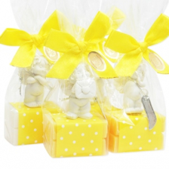 Sheep milk guest soap 2x25g decorated with an angel-Igor in a cellophane, Classic/grapefruit 