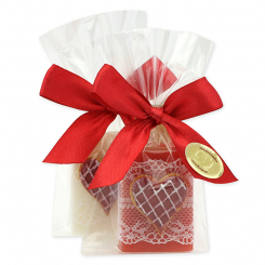 Sheep milk soap 100g, decorated with a heart in a cellophane, Classic/pomegranate 