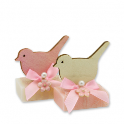 Sheep milk guest soap 25g decorated with a bird, classic/peony 