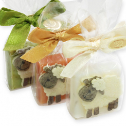 Sheep milk soap 35g decorated with a sheep in a cellophane, sorted 