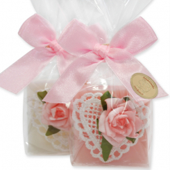 Sheep milk soap 35g decorated with a rose in a cellophane, Classic/peony 