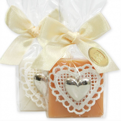 Sheep milk soap 35g decorated with a heart in a cellophane, Classic/quince 