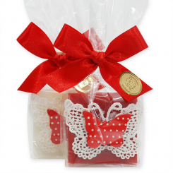 Sheep milk soap 35g decorated with a butterfly in a cellophane, Classic/pomegranate 