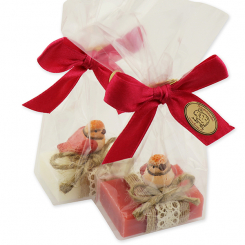 Sheep milk guest soap 25g decorated with a bird in a cellophane, Classic/pomegranate 