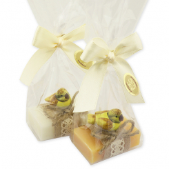 Sheep milk guest soap 25g decorated with a bird in a cellophane, Classic/swiss pine 