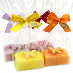 Schafmilchseife eckig 100g, dekoriert mit Schmetterling in Cello, sortiert 