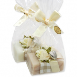 Sheep milk soap 100g, decorated with roses in a cellophane, Classic/almond oil 