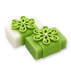 Schafmilchseife eckig 100g, dekoriert mit Filzblume und Filzband, Classic/Birne 