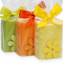 Sheep milk soap 100g, decorated with a flower in a cellophane, sorted 
