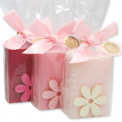 Sheep milk soap 100g decorated with flower in a cellophane, sorted 