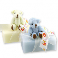 Sheep milk soap 100g, decorated with teddy bear, Classic/'forget-me-not' 