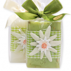 Sheep milk soap 100g, decorated with Edelweiss in a cellophane, Verbena/edelweiss 