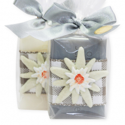 Sheep milk soap 100g decorated with Edelweiss in a cellophane, Edelweiss 
