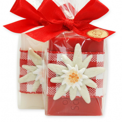 Sheep milk soap 100g, decorated with Edelweiss in a cellophane, Pomegranate/edelweiss 