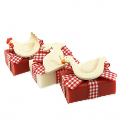 Sheep milk soap 100g, decorated with wood animals, Classic/pomegranate 