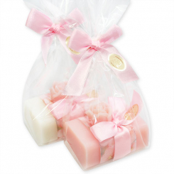 Sheep milk soap 100g and rose 7g, decorated with a flower-ribbon in a cellophane, Classic/peony 