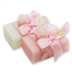 Sheep milk soap 100g and rose 7g, decorated with a flower-ribbon, Classic/peony 