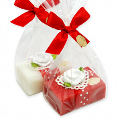 Sheep milk soap 100g, decorated with a rose in a cellophane, Classic/pomegranate 