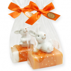 Sheep milk soap 100g decorated with a rabbit in a cellophane, Classic/orange 
