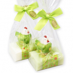 Sheep milk soap 100g decorated with a rooster in a cellophane, Classic/meadow flower 