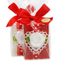 Sheep milk soap 100g, decorated with a rose in a cellophane, Classic/pomegranate 