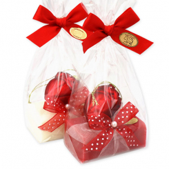 Sheep milk soap 100g, decorated with a glass strawberry in a cellophane, Classic/strawberry 