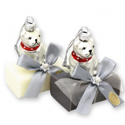 Sheep milk soap 100g decorated with a pug, Classic/christmas rose 