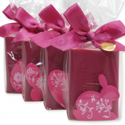 Schafmilchseife eckig 100g dekoriert mit Ostermotive in Cello, Malvenblüte 