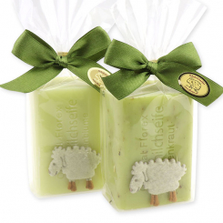 Sheep milk soap 100g, decorated with a sheep in a cellophane, Verbena/meadow flower 