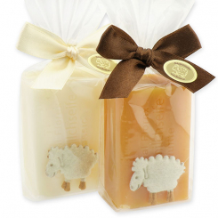 Sheep milk soap 100g, decorated with a sheep in a cellophane, Classic/quince 