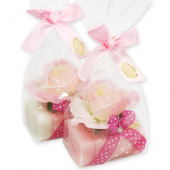 Sheep milk soap 100g, decorated with a rose in a cellophane, Classic/peony 