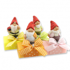 Schafmilchseife eckig 100g, dekoriert mit Gartenzwerg, sortiert 