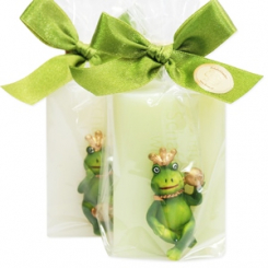 Sheep milk soap 100g, decorated with a frog prince in a cellophane, Classic/meadow flower 