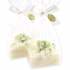 Schafmilchseife eckig 100g, dekoriert mit Edelweiß in Cello, Edelweiß 