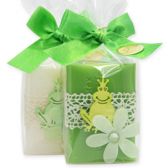 Sheep milk soap 100g, decorated with a frog in a cellophane, Classic/lime 