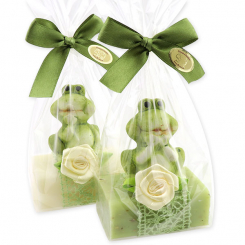 Sheep milk soap 100g, decorated with a frog in a cellophane, Classic/verbena 