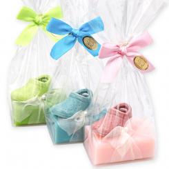 Schafmilchseife eckig 100g, dekoriert mit Gartenschuh in Cello, sortiert 